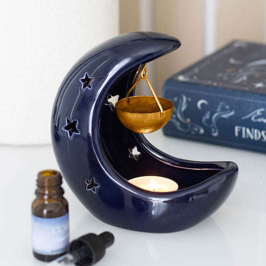 Blue Crescent Moon Oil Burner - Crystal Nest