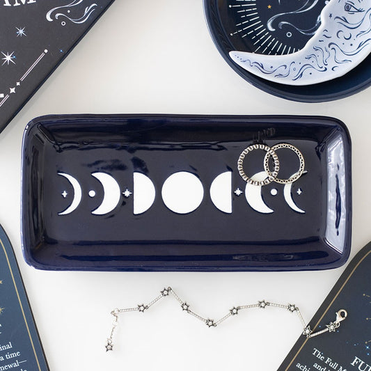 Blue Moon Phase Trinket Dish | Ceramic Jewellery & Crystal Holder - Crystal Nest