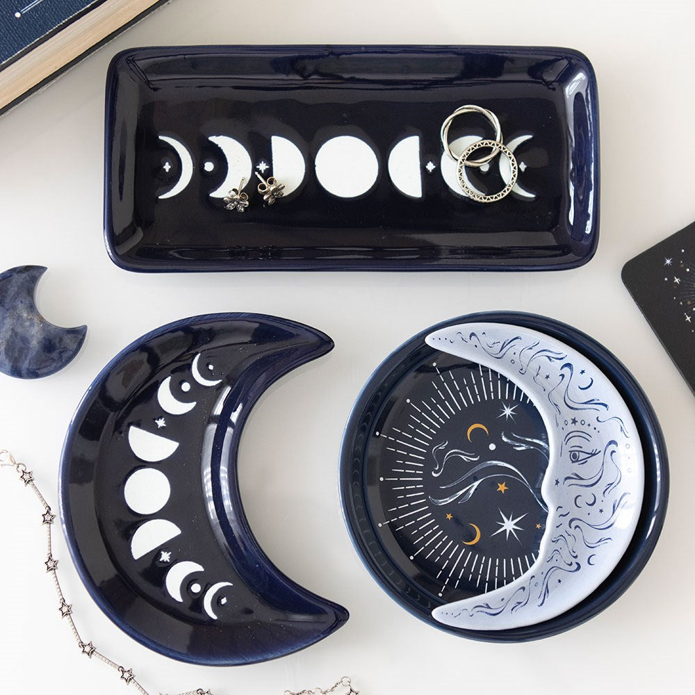 Blue Moon Phase Trinket Dish | Ceramic Jewellery & Crystal Holder