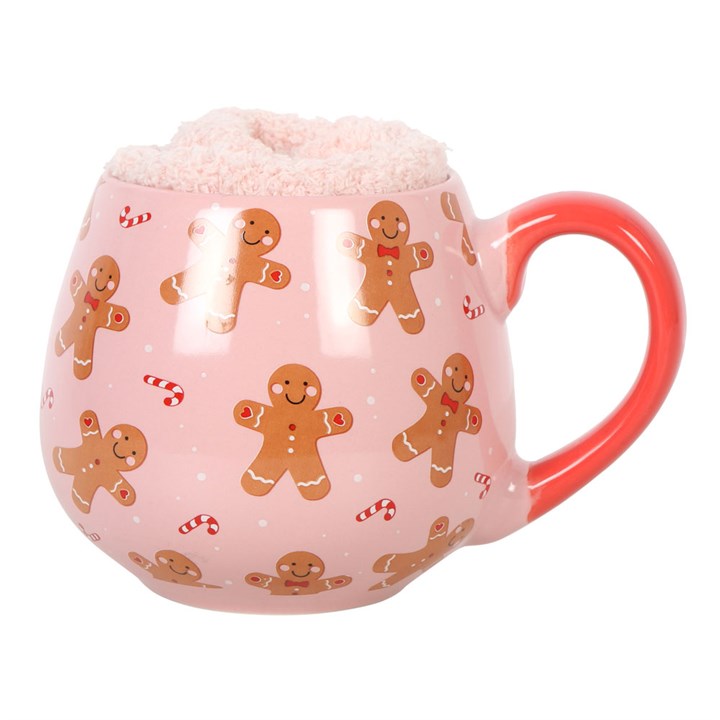Pink Gingerbread Mug and Socks Set | Cosy Christmas Gift