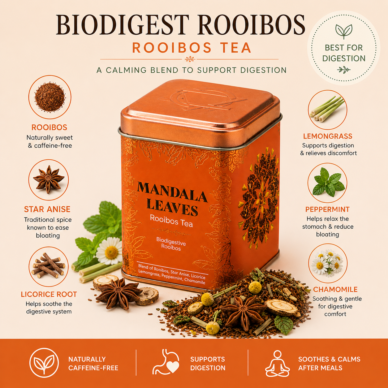 Biodigest Rooibos Tea | Caffeine-Free Digestive Herbal Blend (50g Tin)