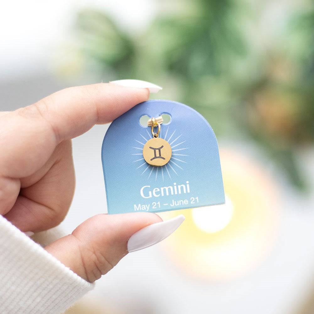 Gemini Gold Tone Zodiac Sign Charm - Crystal Nest