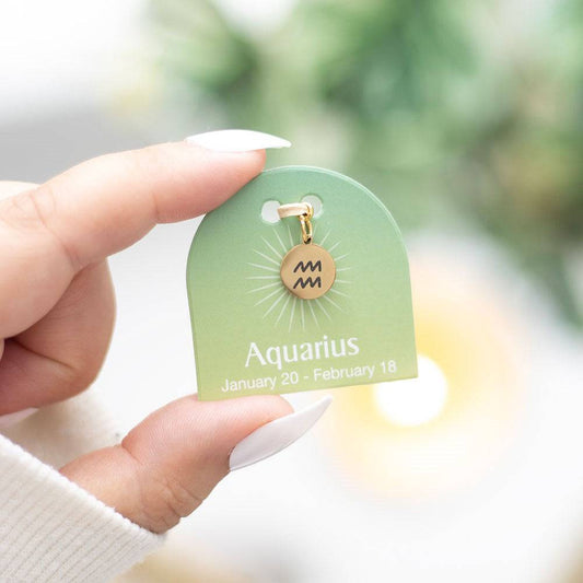 Aquarius Gold Tone Zodiac Sign Charm - Crystal Nest