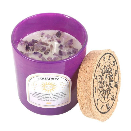 Aquarius Zodiac Amethyst Crystal Candle - January 20th to February 18th - Crystal Nest