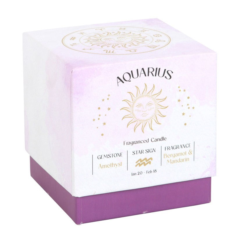 Aquarius Zodiac Amethyst Crystal Candle - January 20th to February 18th - Crystal Nest