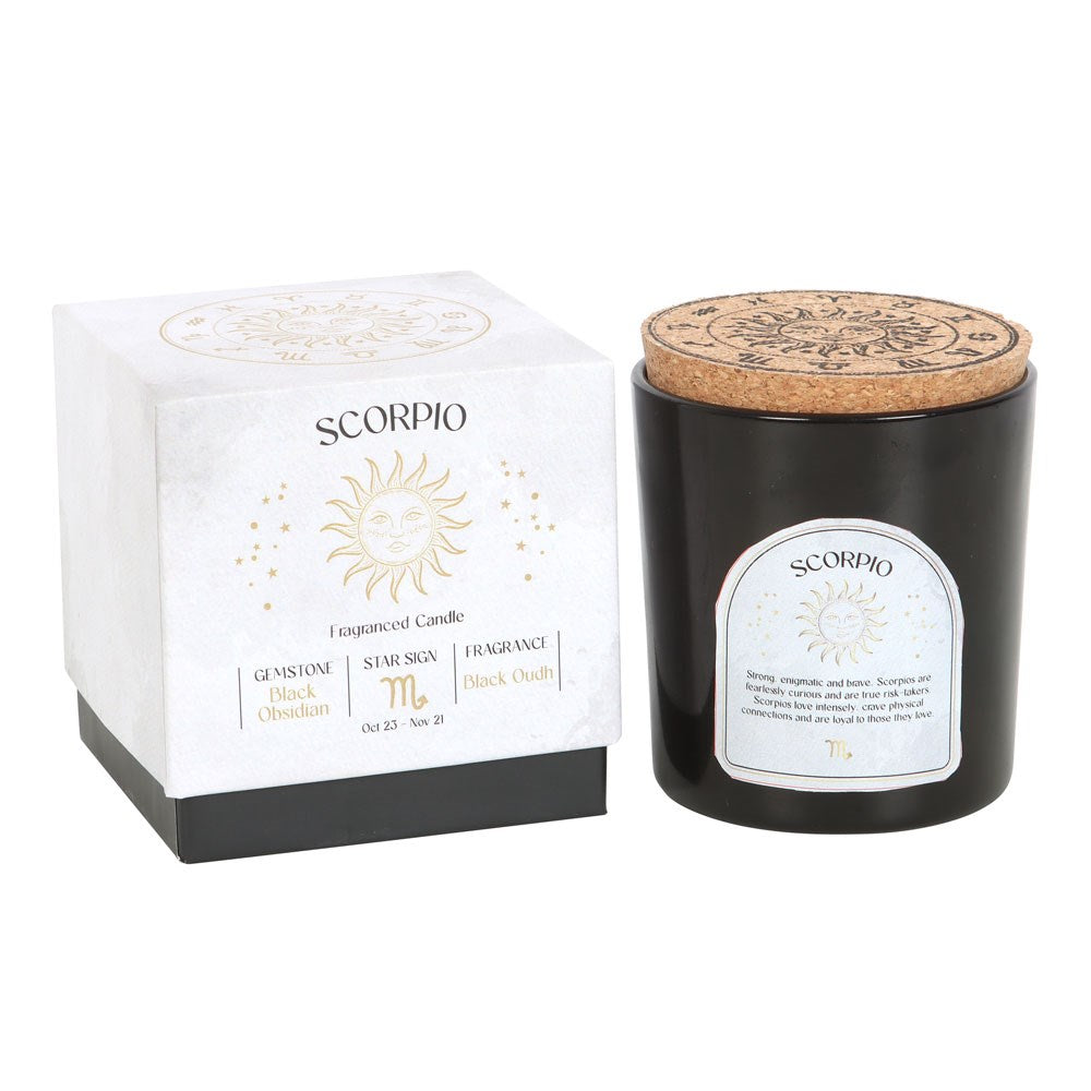 Scorpio Zodiac Black Obsidian Crystal Candle - October 23 to November 21 - Crystal Nest