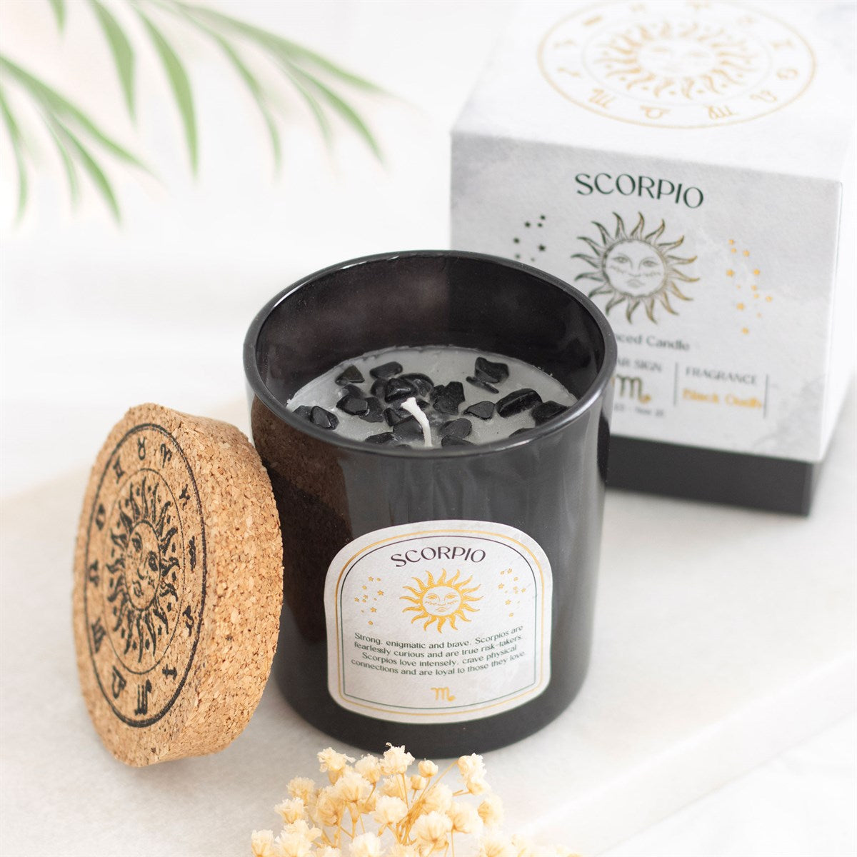 Scorpio Zodiac Black Obsidian Crystal Candle - October 23 to November 21 - Crystal Nest