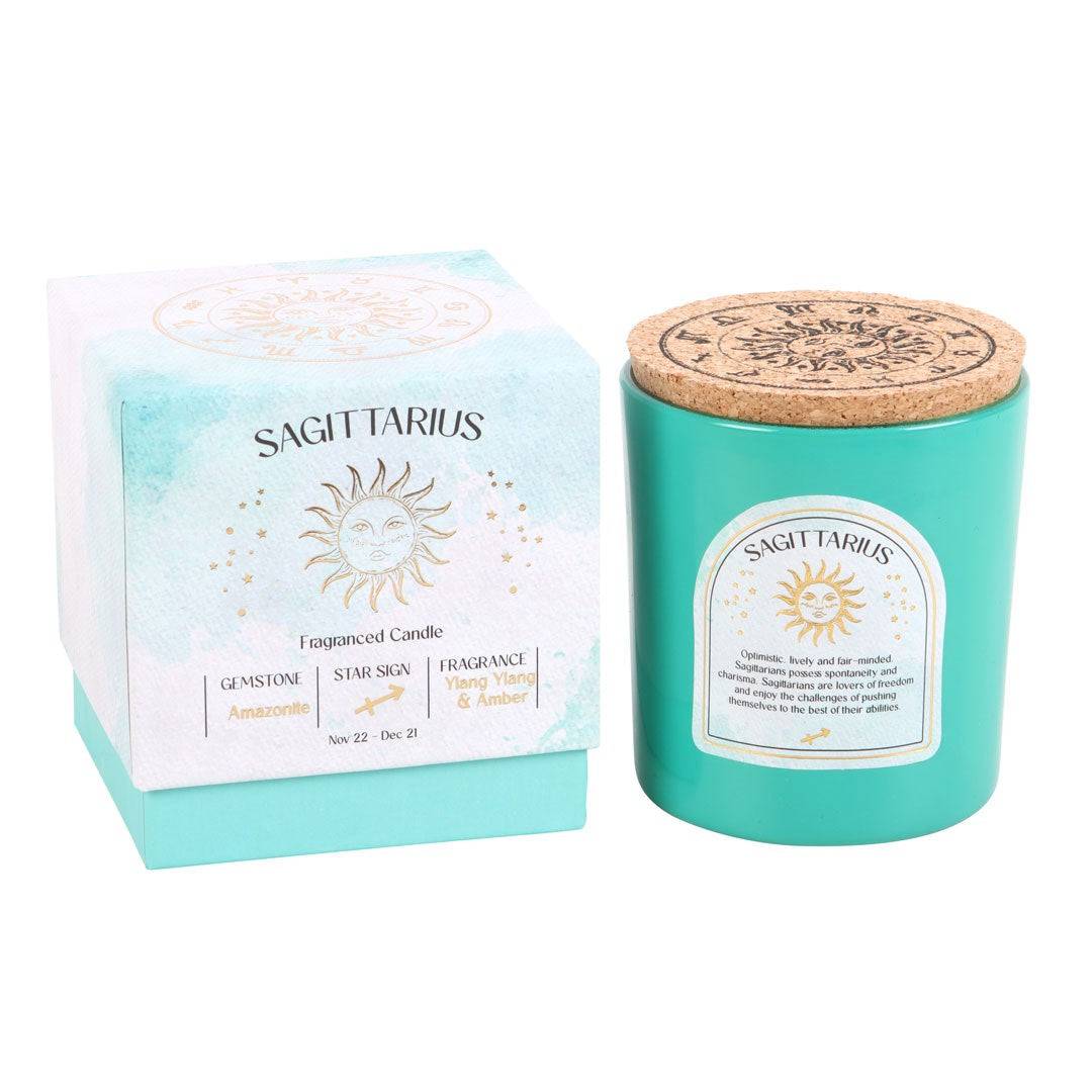 Sagittarius Zodiac Amazonite Crystal Candle - November 22 to December 21 - Crystal Nest