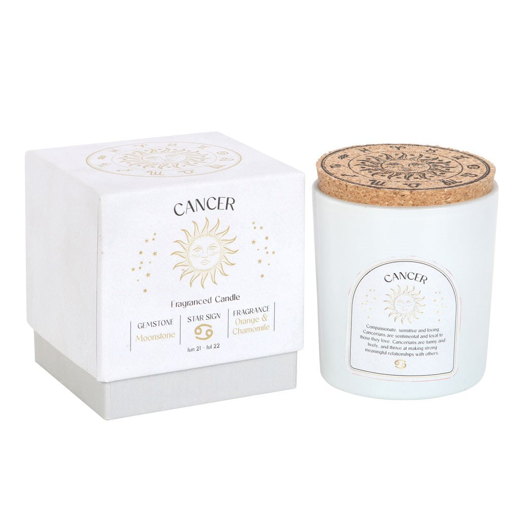 Cancer Zodiac Moonstone Crystal Candle - June 21 to July 22 - Crystal Nest