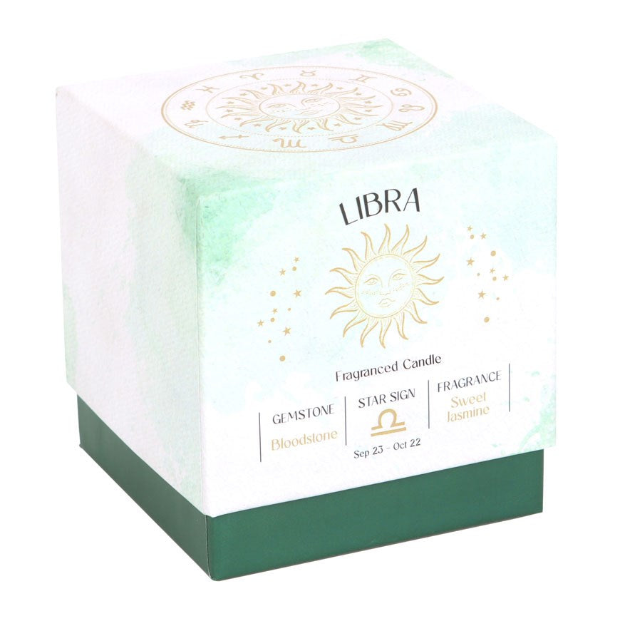 Libra Zodiac Bloodstone Crystal Candle - September 23 to October 22 - Crystal Nest
