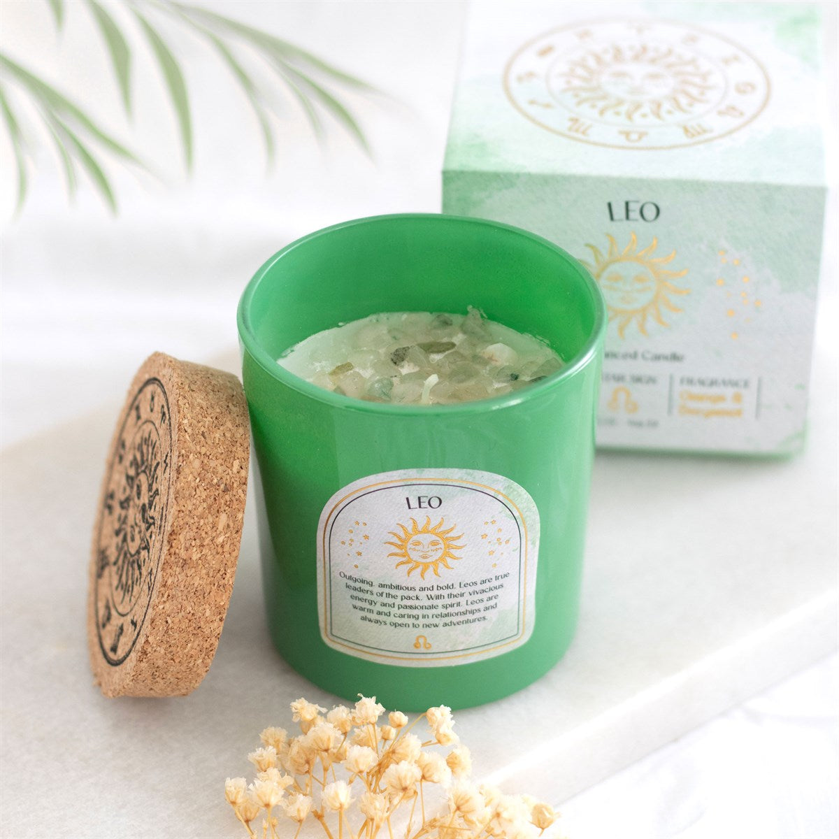 Leo Zodiac Aventurine Crystal Candle - July 23 to August 22 - Crystal Nest