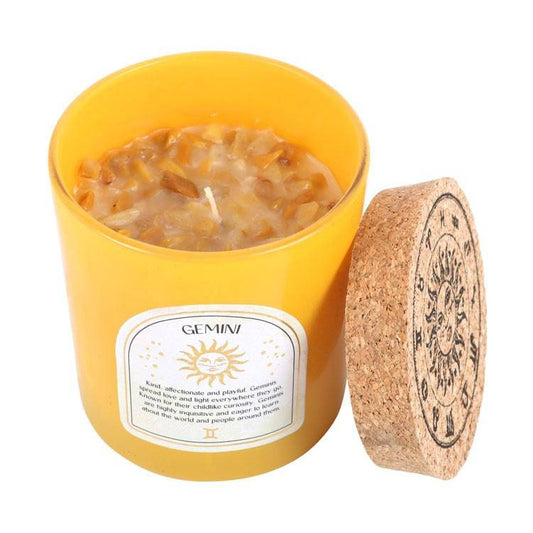 Gemini Zodiac Yellow Jade Crystal Candle - May 21 to June 20 - Crystal Nest