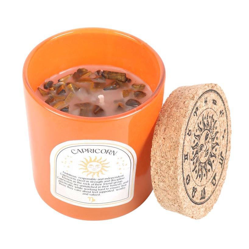 Capricorn Zodiac Tiger's Eye Crystal Candle - December 22 to January 19 - Crystal Nest