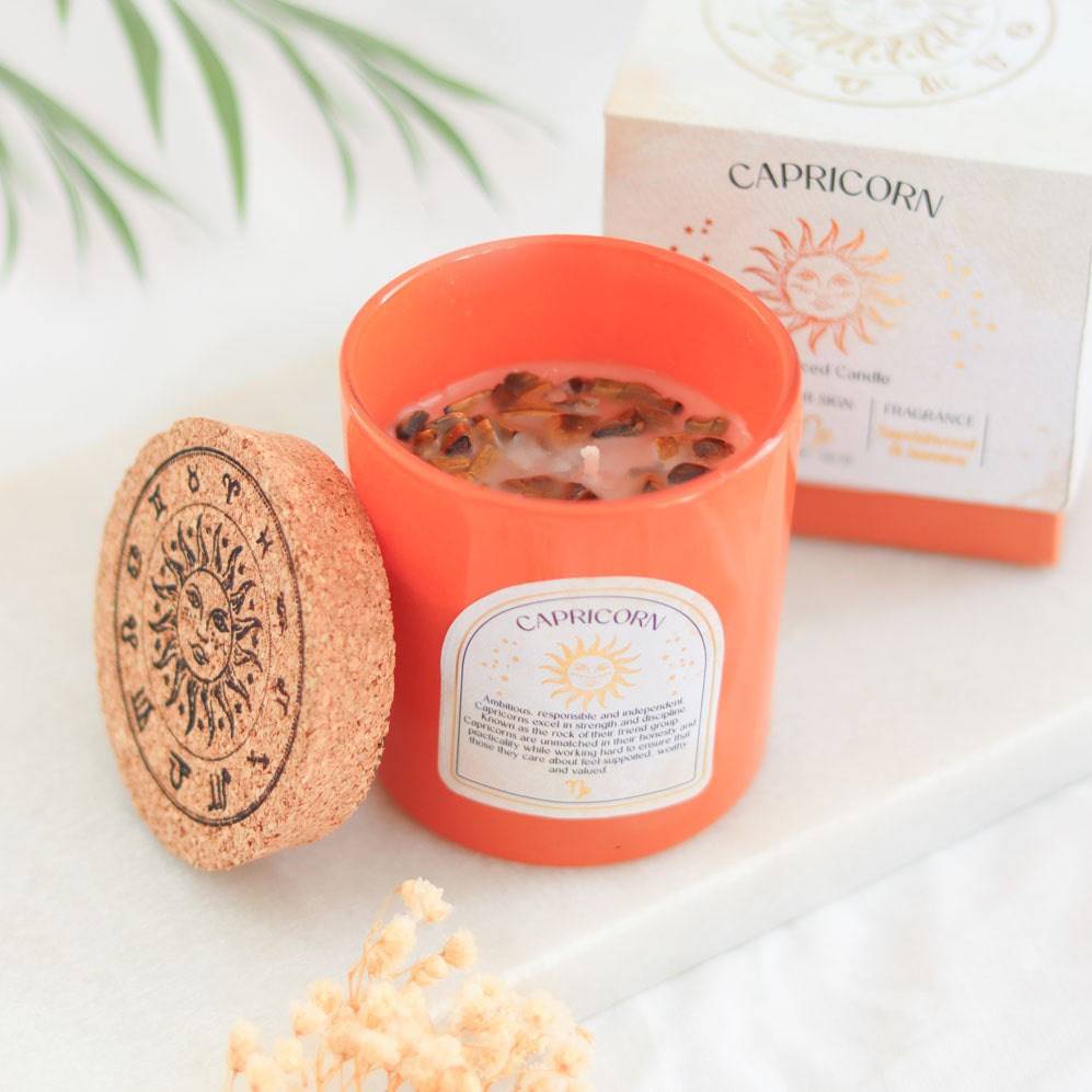 Capricorn Zodiac Tiger's Eye Crystal Candle - December 22 to January 19 - Crystal Nest