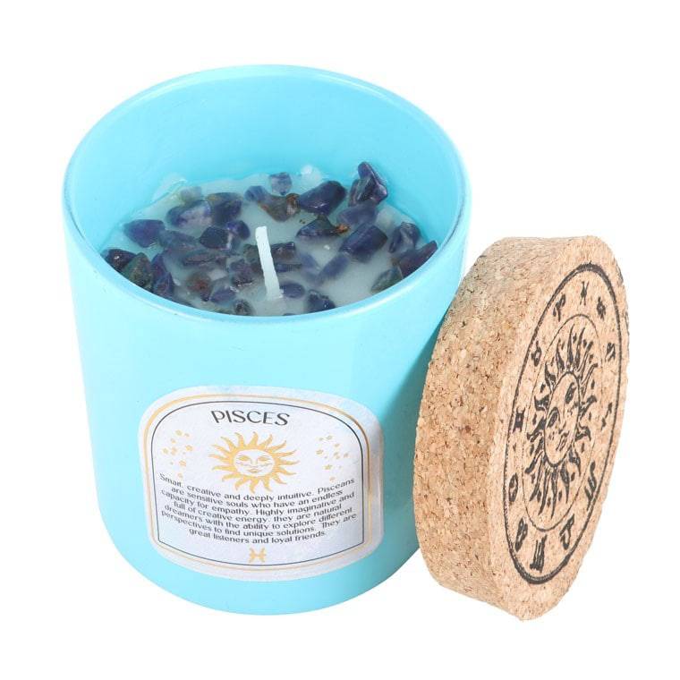 Pisces Zodiac Sodalite Crystal Candle - February 19 to March 20 - Crystal Nest