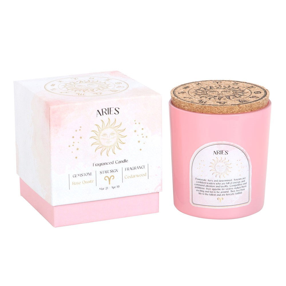 Aries Zodiac Rose Quartz Crystal Candle - March 21 to April 19 - Crystal Nest