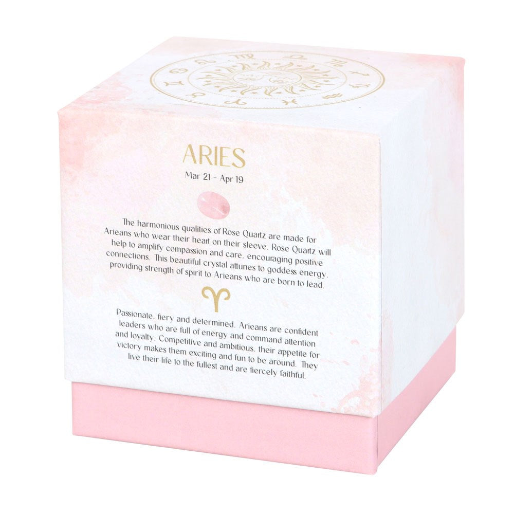 Aries Zodiac Rose Quartz Crystal Candle - March 21 to April 19 - Crystal Nest