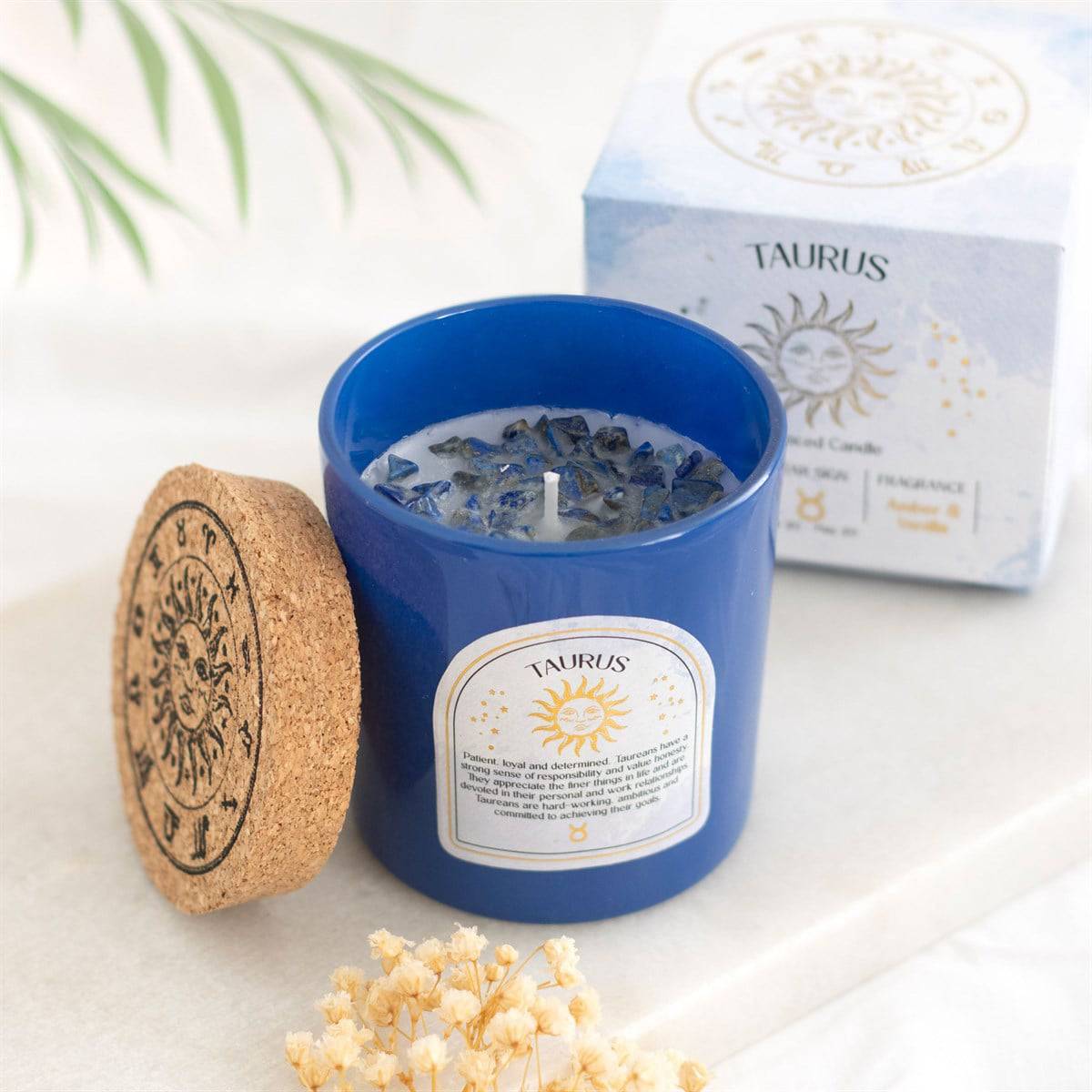 Taurus Zodiac Lapis Lazuli Crystal Candle - April 20 to May 20 - Crystal Nest
