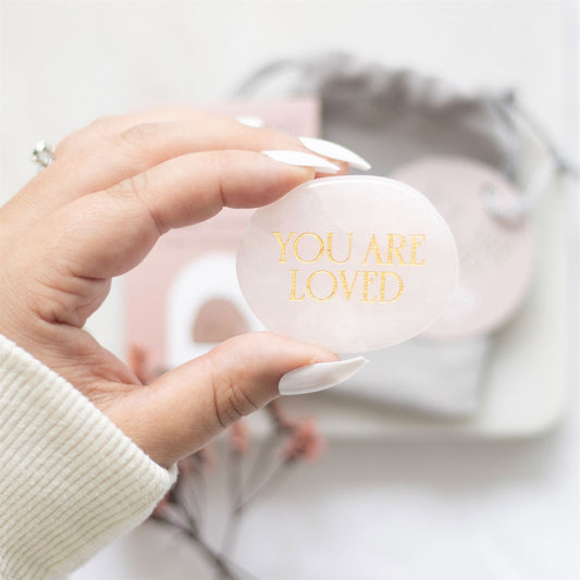 You Are Loved Rose Quartz Palm Stone | Healing Crystal Worry Stone - Crystal Nest