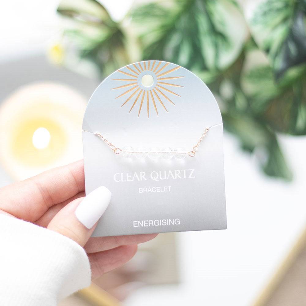 Clear Quartz Crystal Beaded Chain Bracelet - Energising - Crystal Nest