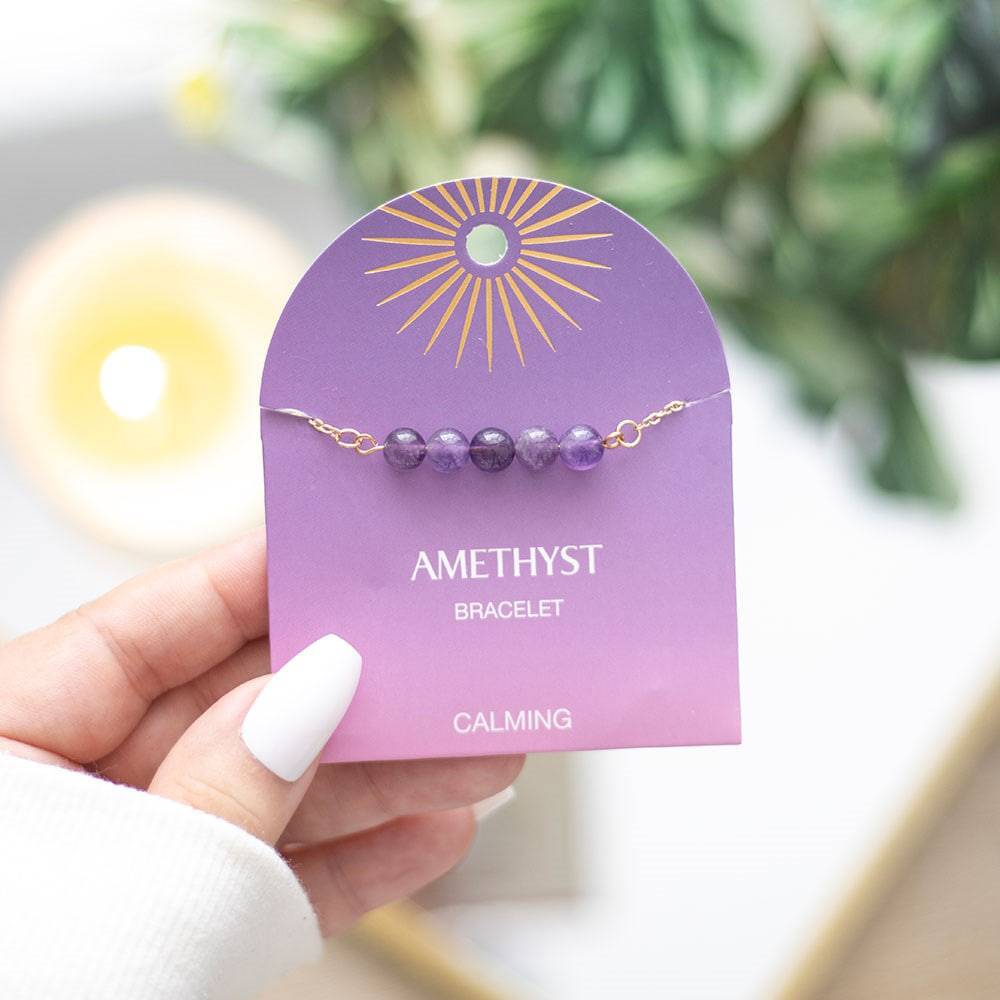 Amethyst Crystal Beaded Chain Bracelet - Calming - Crystal Nest