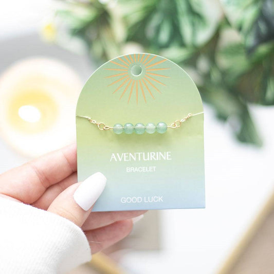 Aventurine Crystal Beaded Chain Bracelet - Good Luck - Crystal Nest