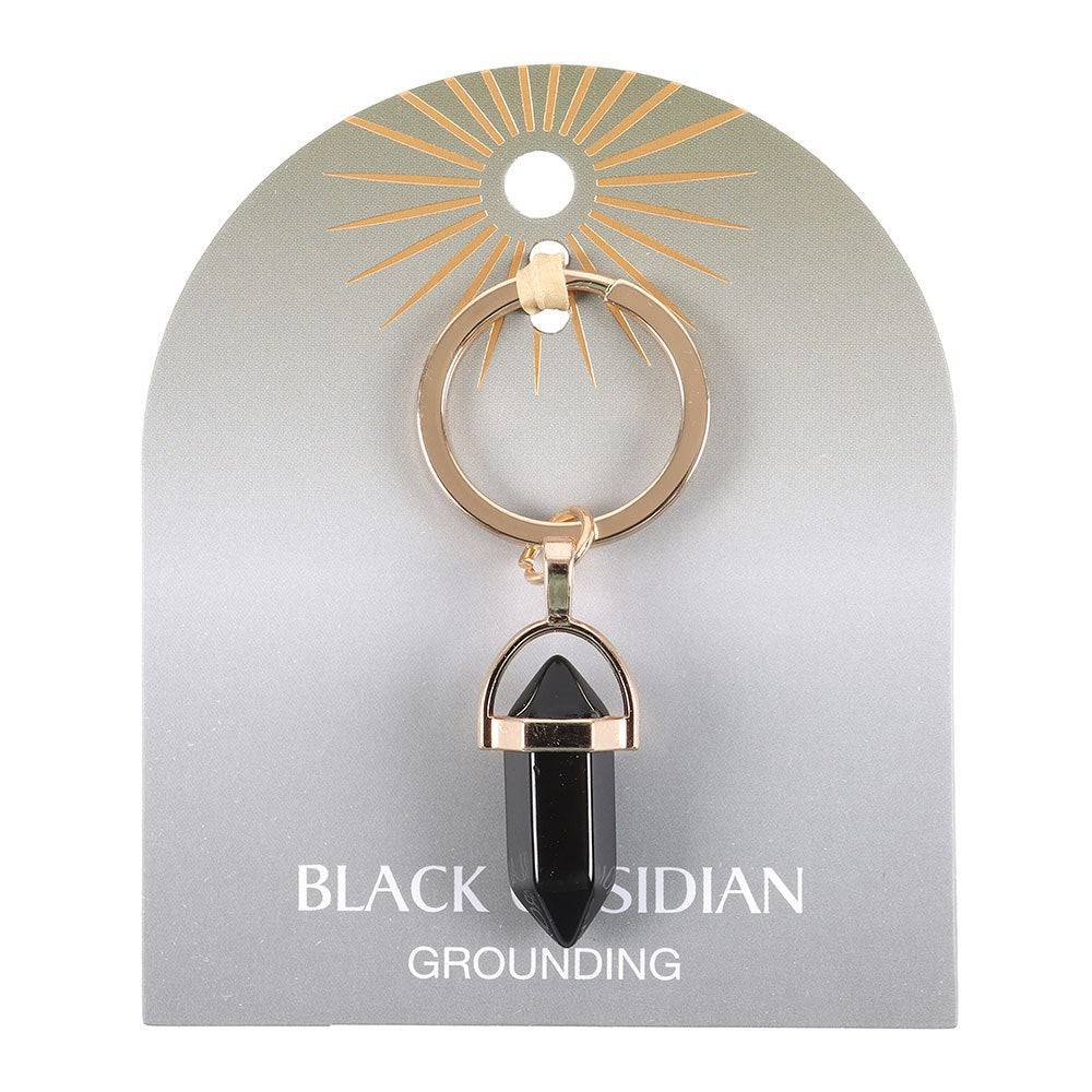 Black Obsidian Crystal Point Keyring - Crystal Nest