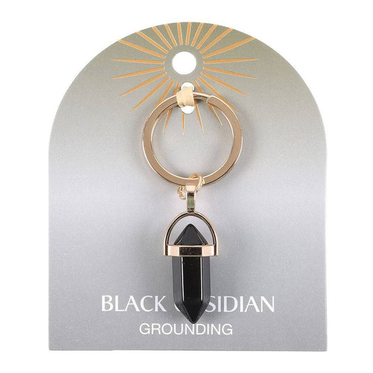 Black Obsidian Crystal Point Keyring - Crystal Nest