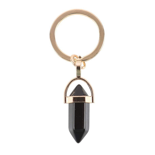 Black Obsidian Crystal Point Keyring - Crystal Nest