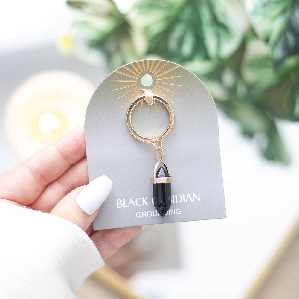 Black Obsidian Crystal Point Keyring - Crystal Nest