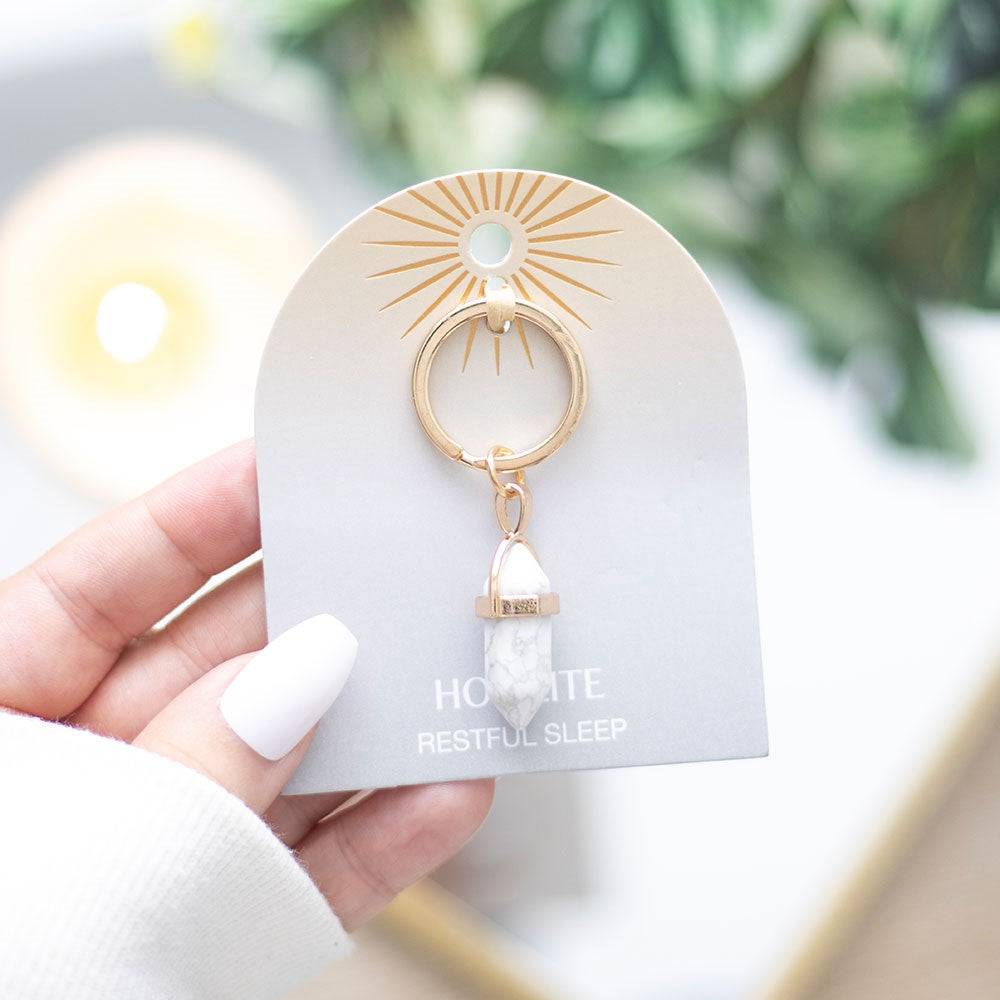 Howlite Crystal Point Keyring - Crystal Nest