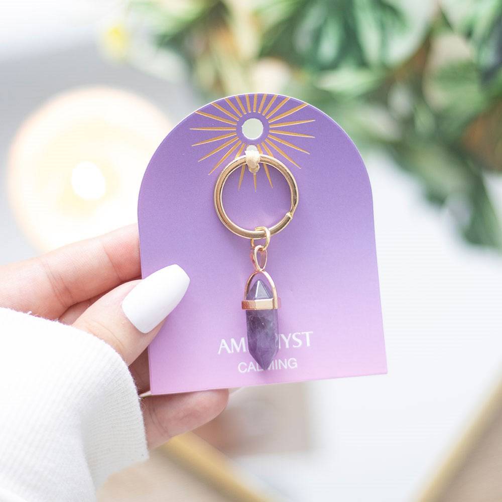 Amethyst Crystal Point Keyring - Crystal Nest