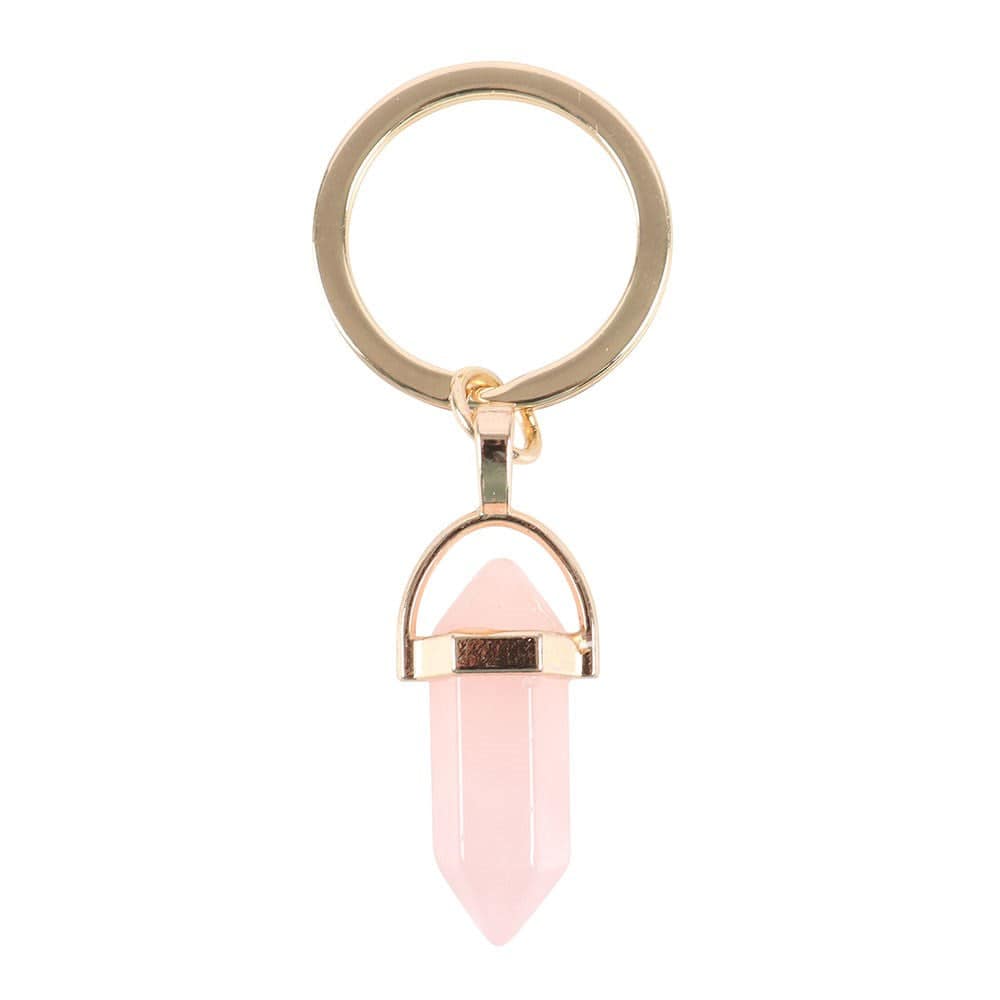 Rose Quartz Crystal Point Keyring - Crystal Nest