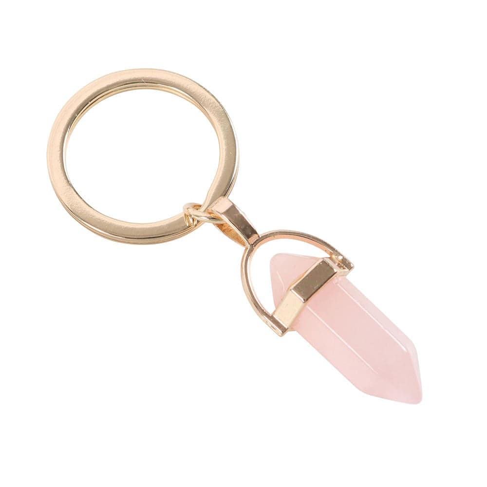 Rose Quartz Crystal Point Keyring - Crystal Nest