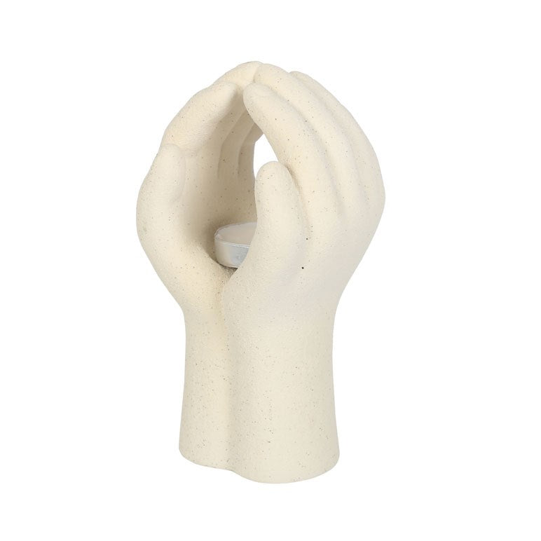 Off-White Praying Hands Tealight Holder - Crystal Nest