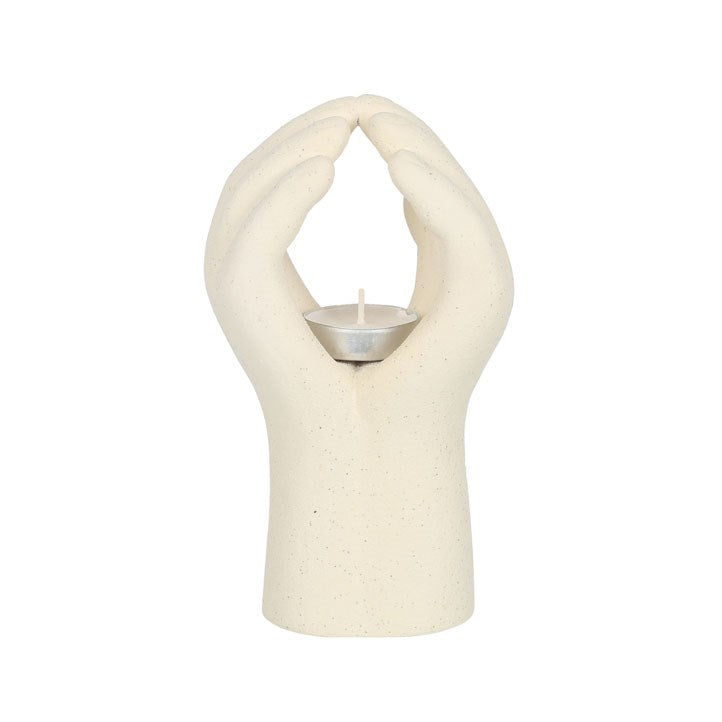 Off-White Praying Hands Tealight Holder - Crystal Nest