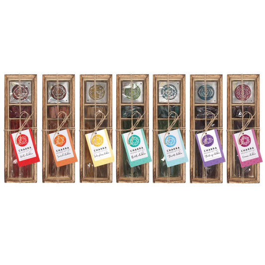 7 Chakra Wooden Incense Gift Set | Sticks, Cones & Burner Plate - Crystal Nest