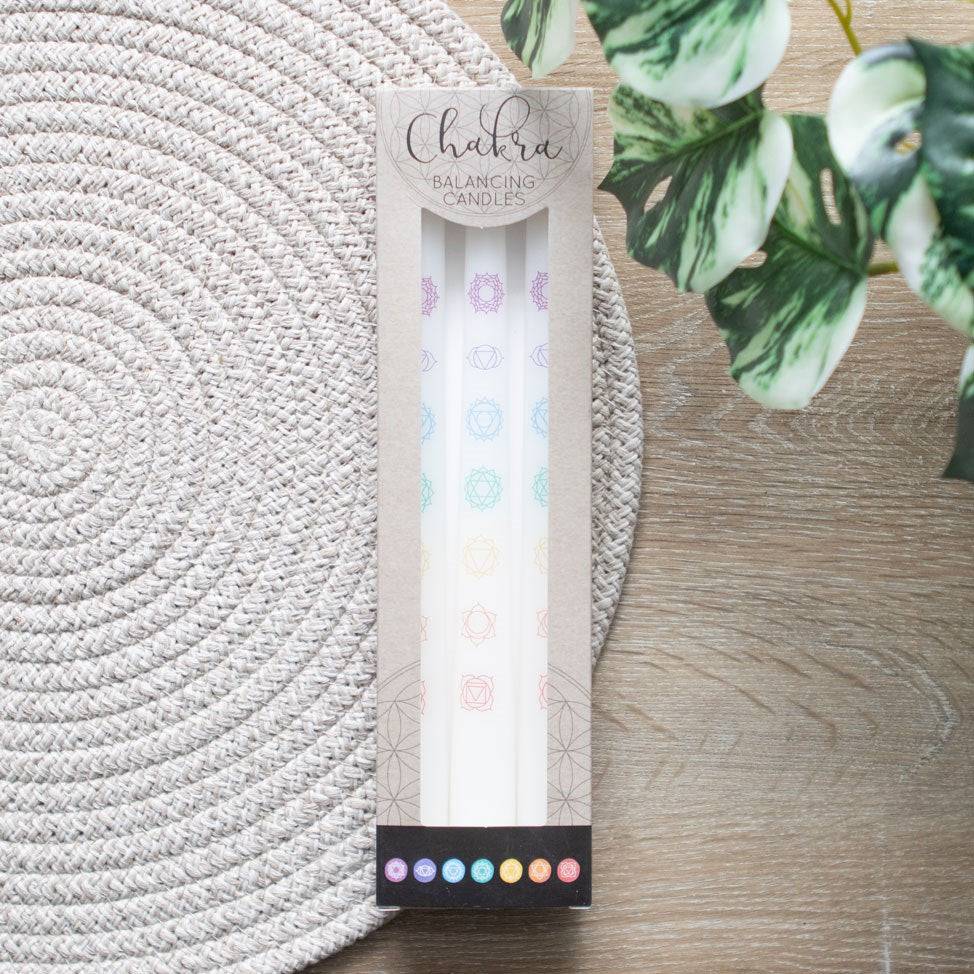 Chakra Balancing Taper Dinner Candles - Set of 3 - Crystal Nest