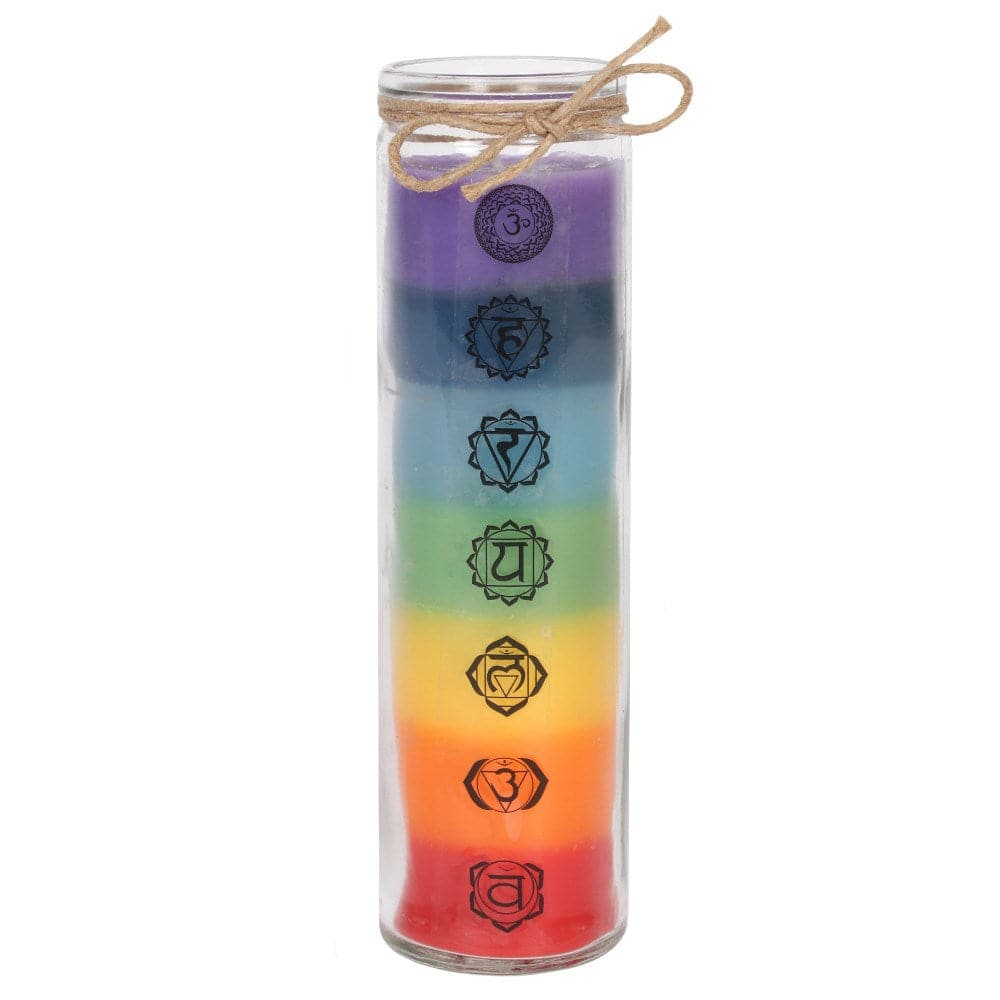 Seven Chakras Layered Tube Glass Candle - Crystal Nest