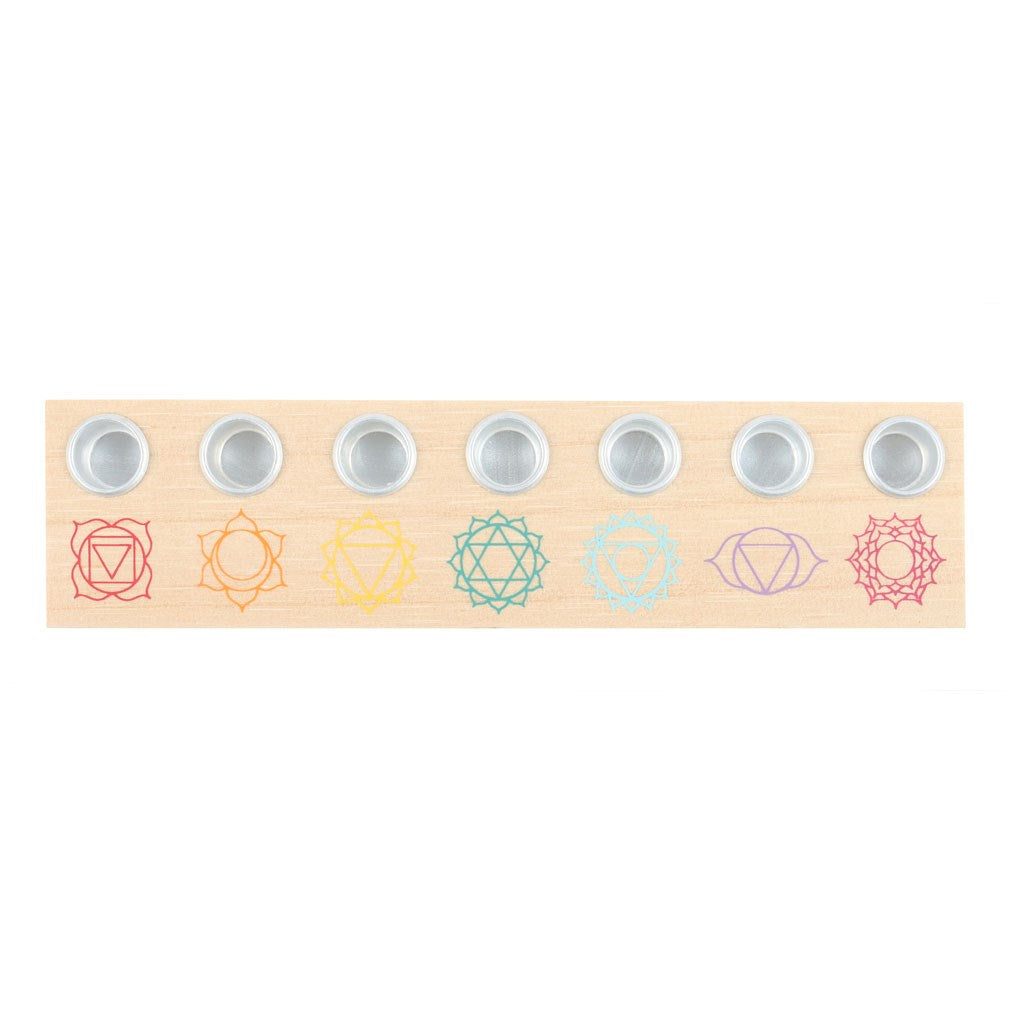 Seven Chakras Wooden Energy Candle Holder - Crystal Nest