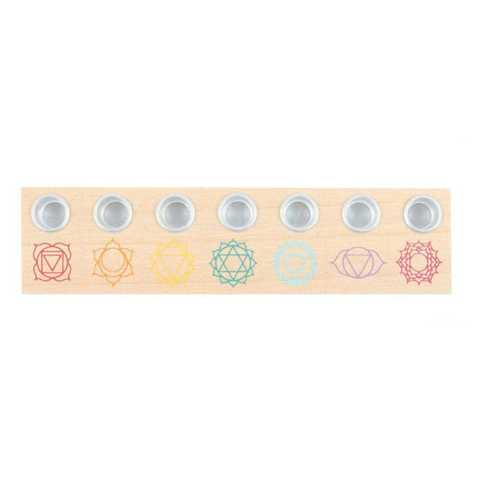 Seven Chakras Wooden Energy Candle Holder - Crystal Nest