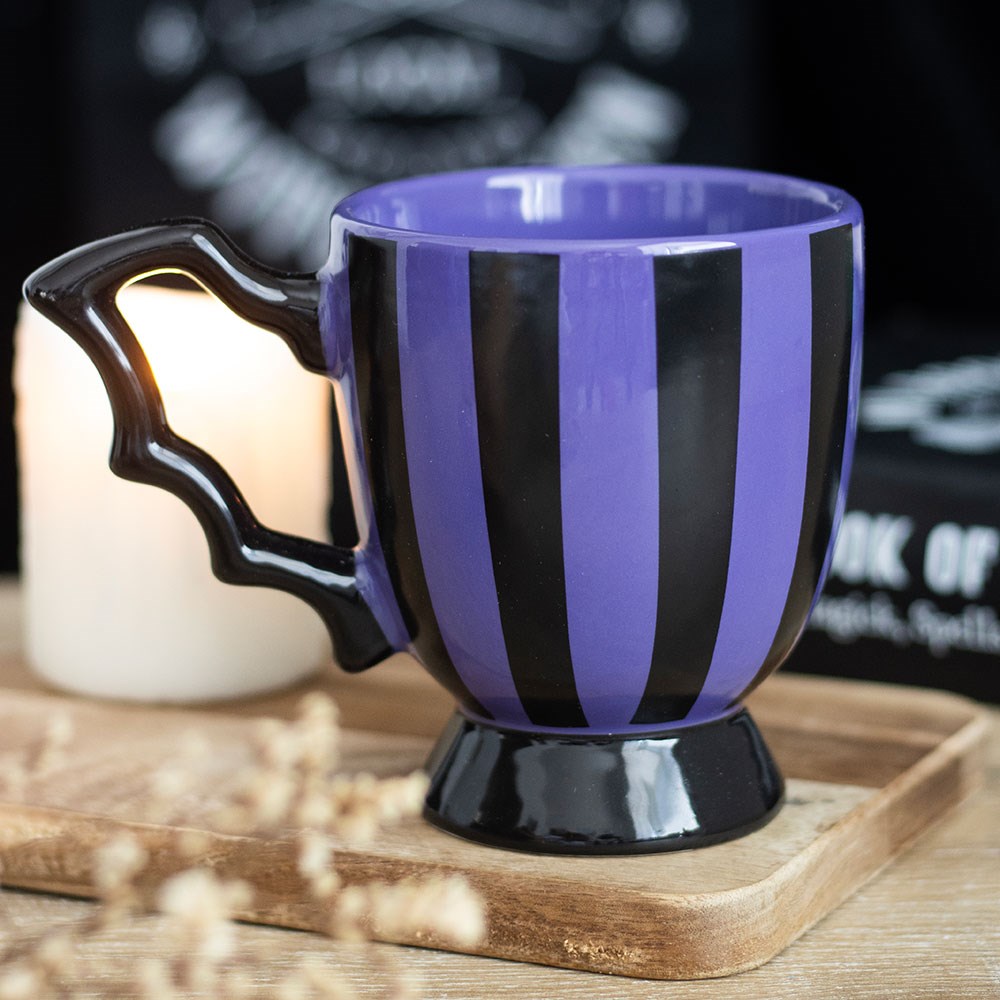 Purple Striped Bat Wing Teacup | Gothic Halloween Mug - Crystal Nest