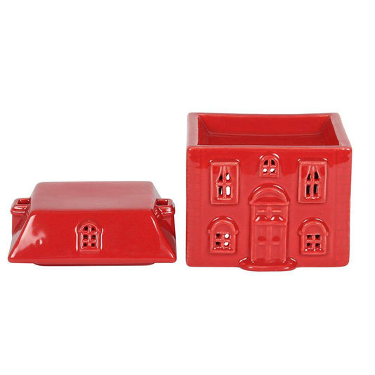 Red Ceramic House Oil Burner - Crystal Nest