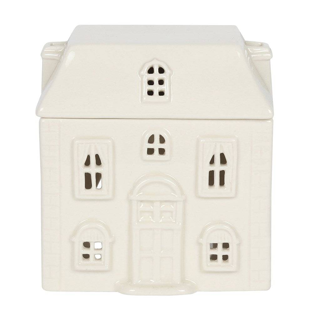 White Ceramic House Oil Burner - Crystal Nest