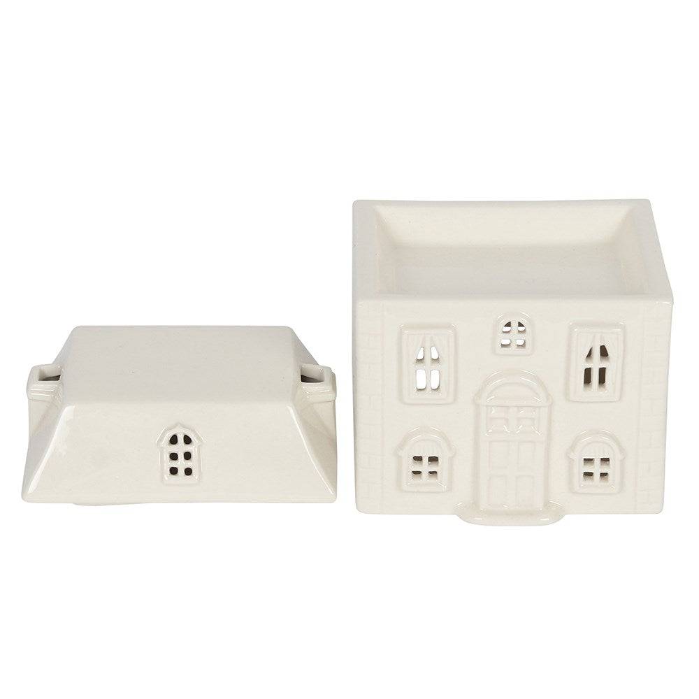 White Ceramic House Oil Burner - Crystal Nest