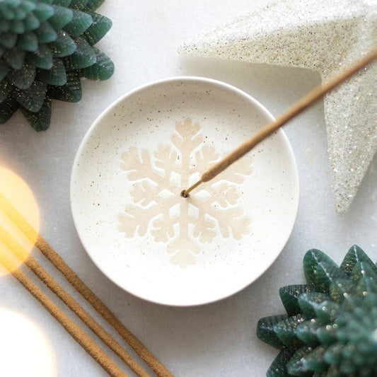 Festive Christmas Snowflake Ceramic Incense Holder - Crystal Nest