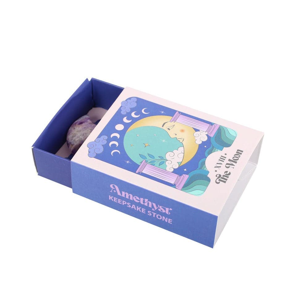 Amethyst Crystal Moon - Keepsake Stone in Box - Crystal Nest