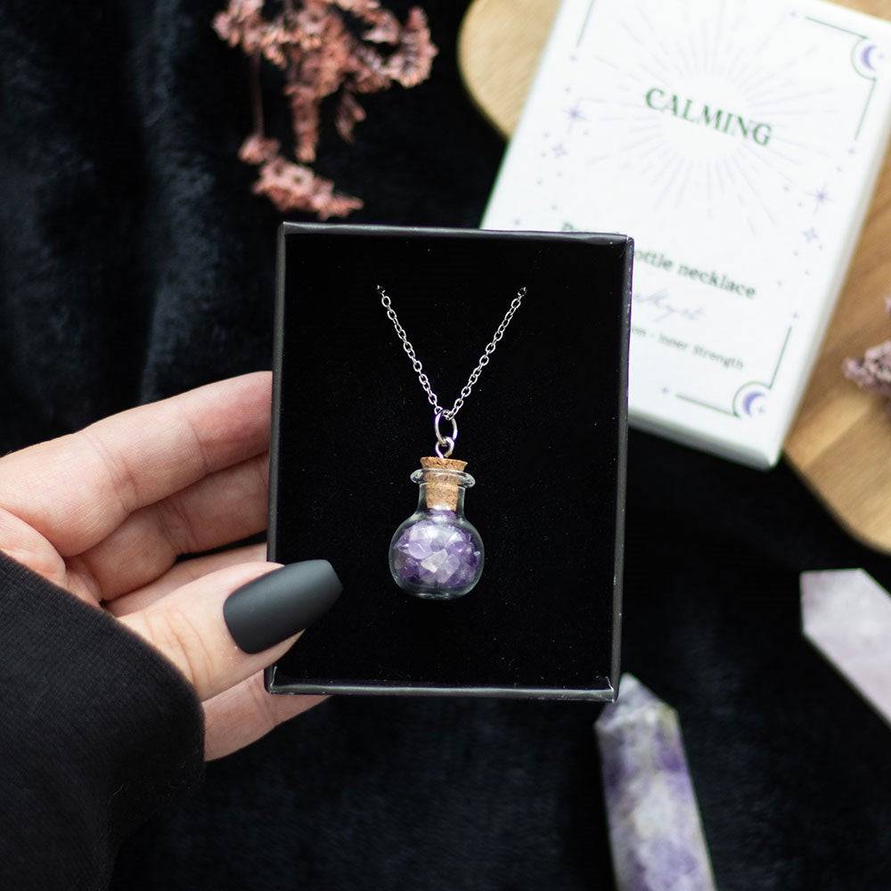 Calming Necklace – Bottled Amethyst Crystal Chips - Crystal Nest