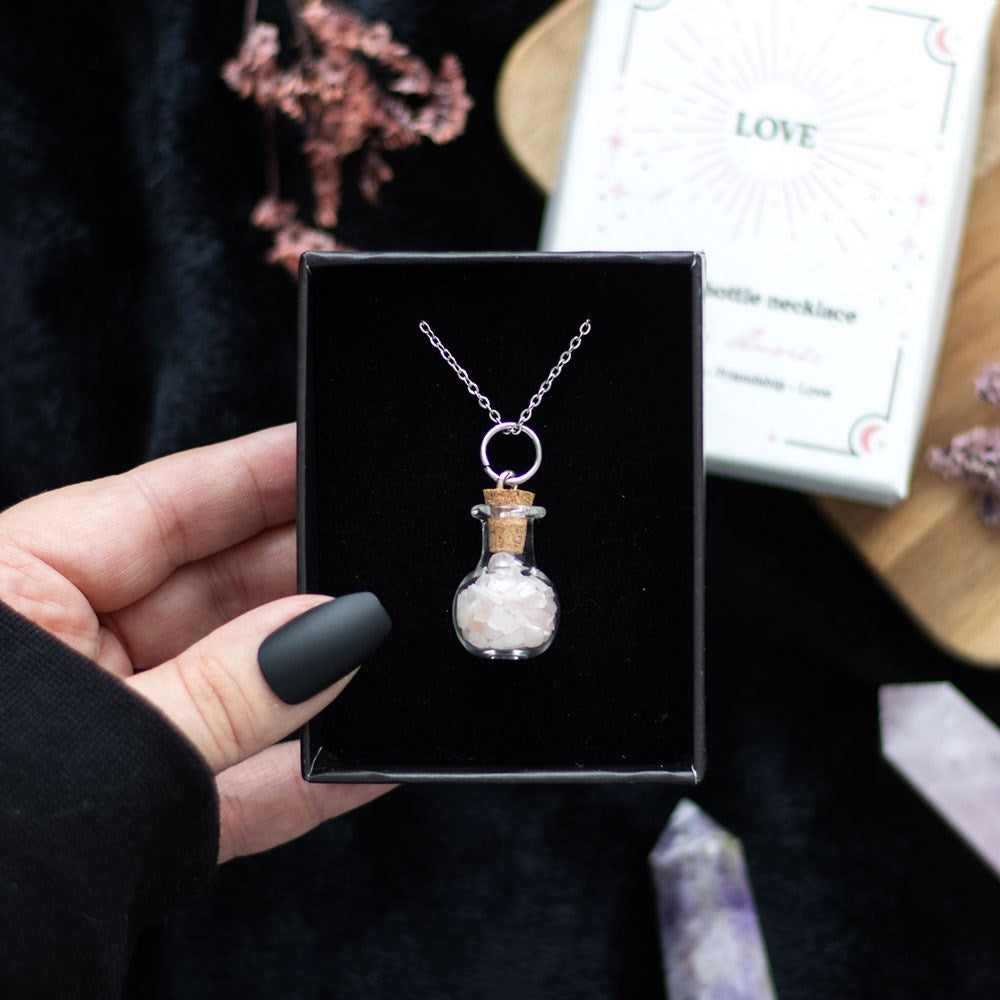 Love Necklace – Bottled Rose Quartz Crystal Chips - Crystal Nest