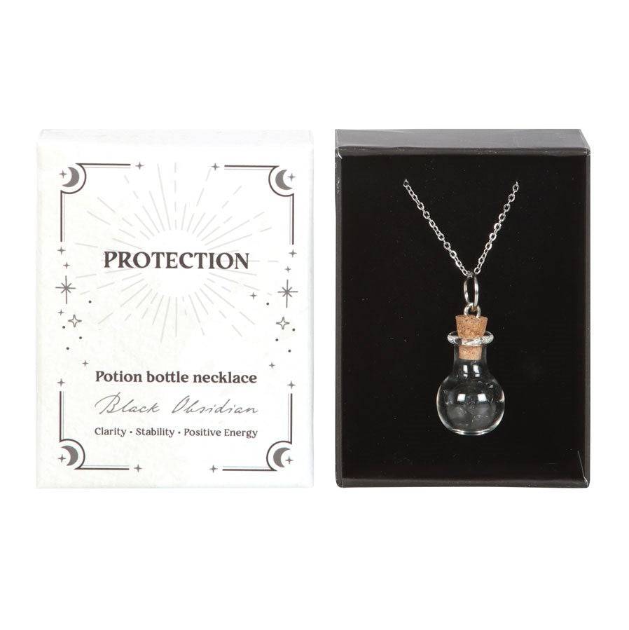 Protection Necklace – Bottled Black Obsidian Crystal Chips - Crystal Nest